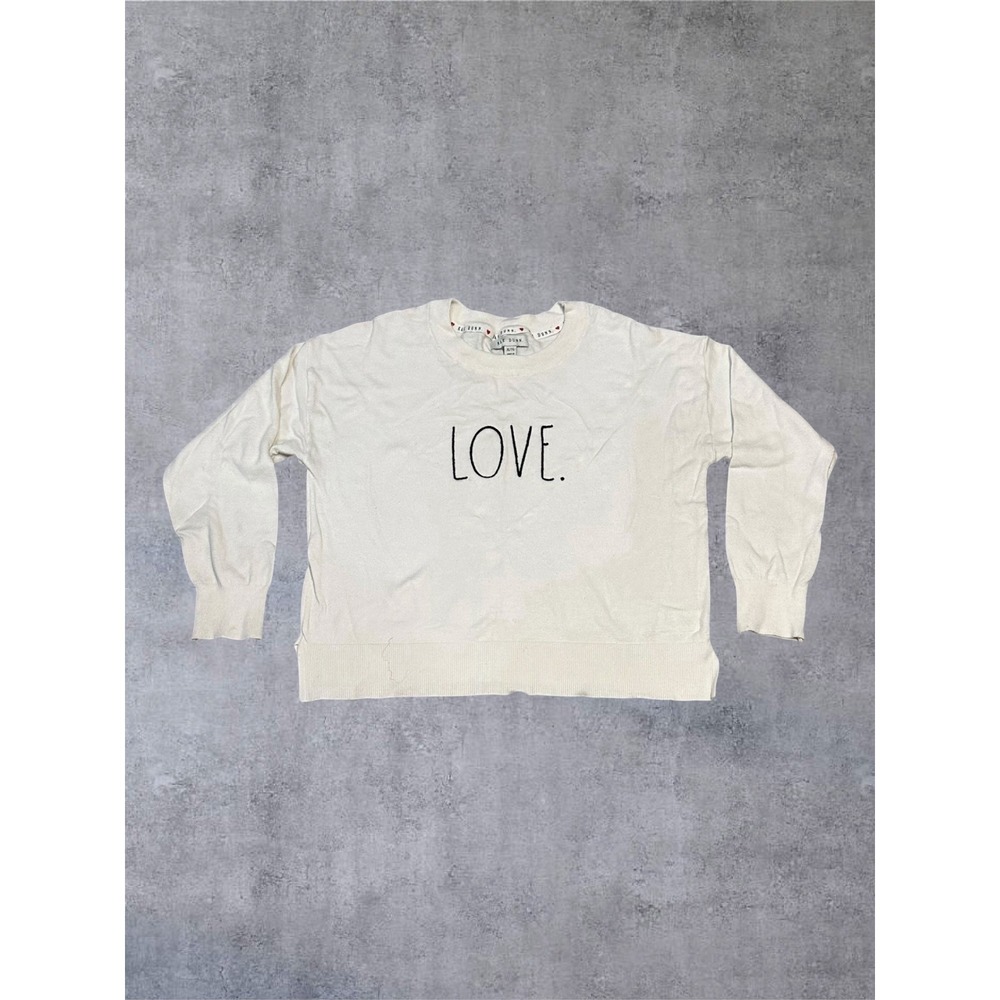 Rae Dunn Love Sweater Womens XL Cream Graphic Pullover WH4837 EUC